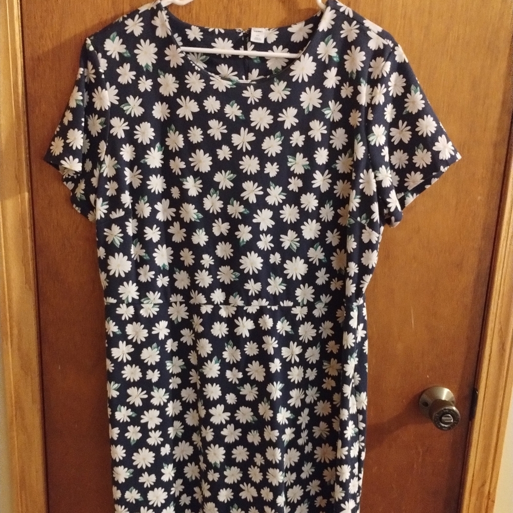 XXL PLUS 18 20 SUNFLOWERS NAVY MIDI KNIT DRESS 1X 2X OLD NAVY